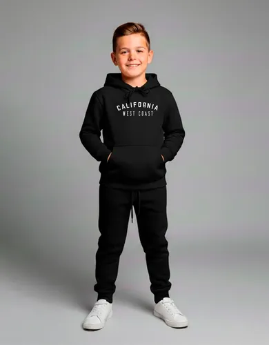 Conjunto Abrigo Menino Infantil Moletom Calça E Blusa Louck 10 Conjunto Moletom Preto Logo Branco