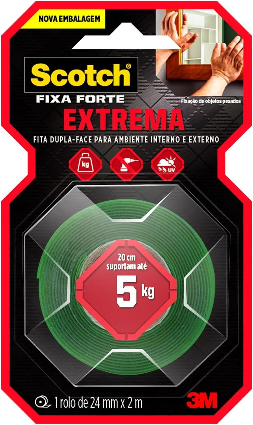 Scotch, 3M, Fixa Forte, Fita Dupla Face, Fixação Extrema, 24mm x 2m