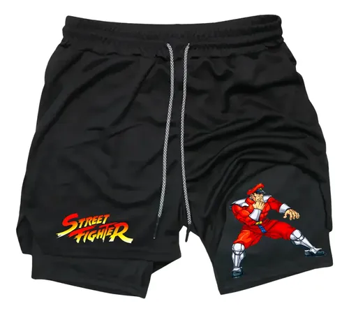Short 2 Em 1 Dry Fit Bermuda Street Fighter Proteção Uv Preto - M. Bison Gg