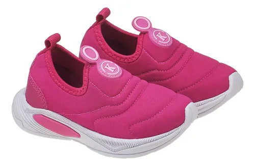 Tênis Infantil Calce Fácil K Feminino Bordado Marinho E Pink