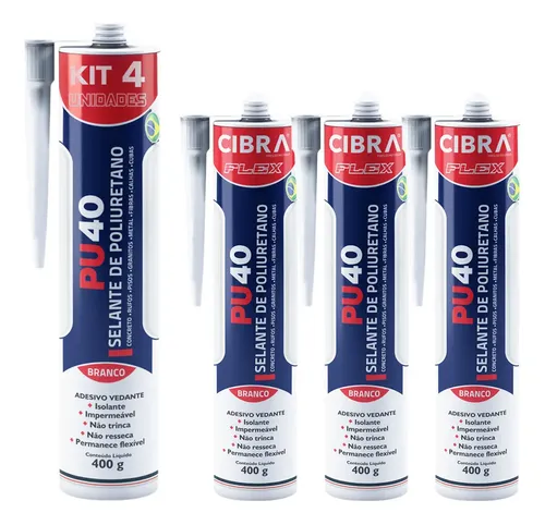 Kit 4 Selantes Poliuretano Adesivo Pu40 Cibra Flex Branco