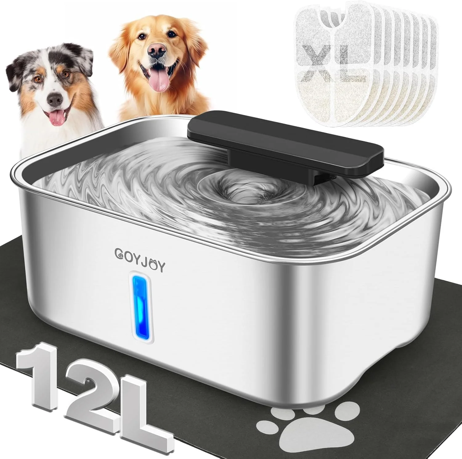 12L Grande bebedouro para cães e gatos, bebedouro de aço inoxidável para gatos, grande bebedouro para animais de estimação, bebedouro para vários animais de estimação, super silencioso