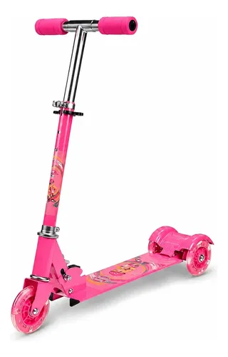Patinete 3 Rodas Infantil Menina Rosa Dobrável Ajustável Led Rosa