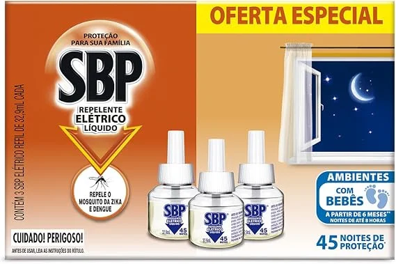 Repelente Líquido Elétrico SBP Refil - Caixa c/ 3 Unidades 32,9ml cada