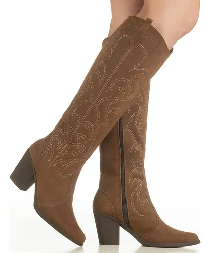 Bota Feminina Texana Western Cano Alto Country Bordado Gigil Caramelo 37 Br