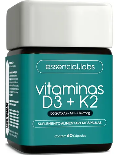 Vitamina D3 + K2 Menaquinona-7 - Fórmula Com Máxima Concentração E Biodisponibilidade - 60 Cápsulas Sem Sabor