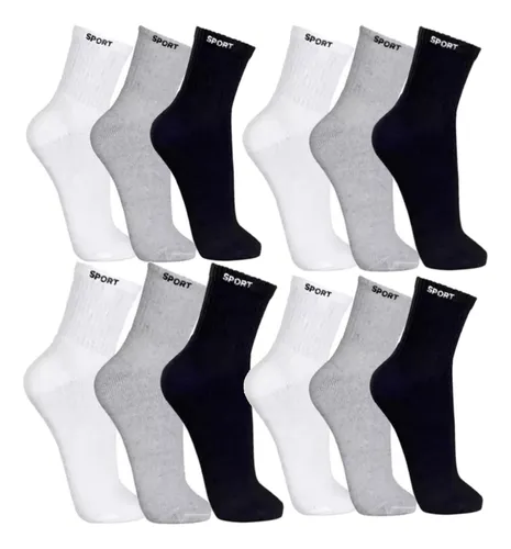 12 Pares De Meias Masculinas Cano Alto Grossa Algodão Oferta Sortida Liso Un