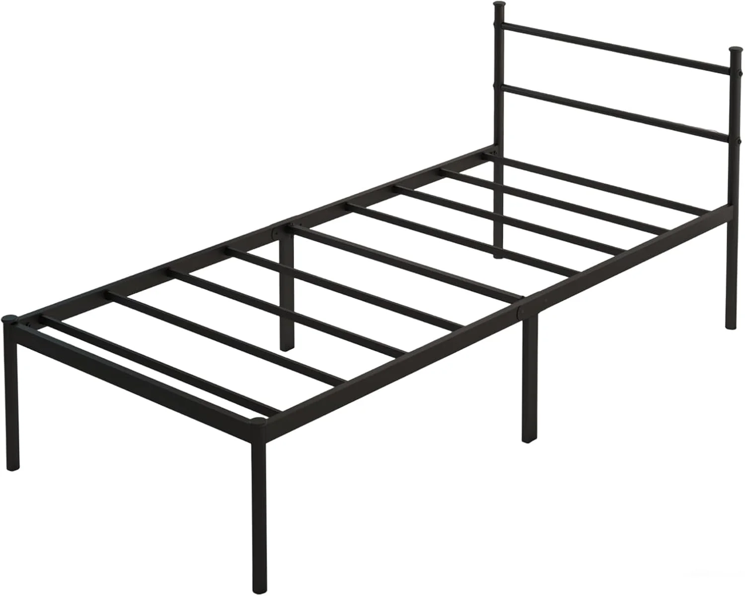 Estrutura de Cama de Solteiro Metálica Resistente com Cabeceira e Espaço de Armazenamento, Não Requer Colchão, Fácil Montagem, Altura 34 cm, Preto (Solteiro)
