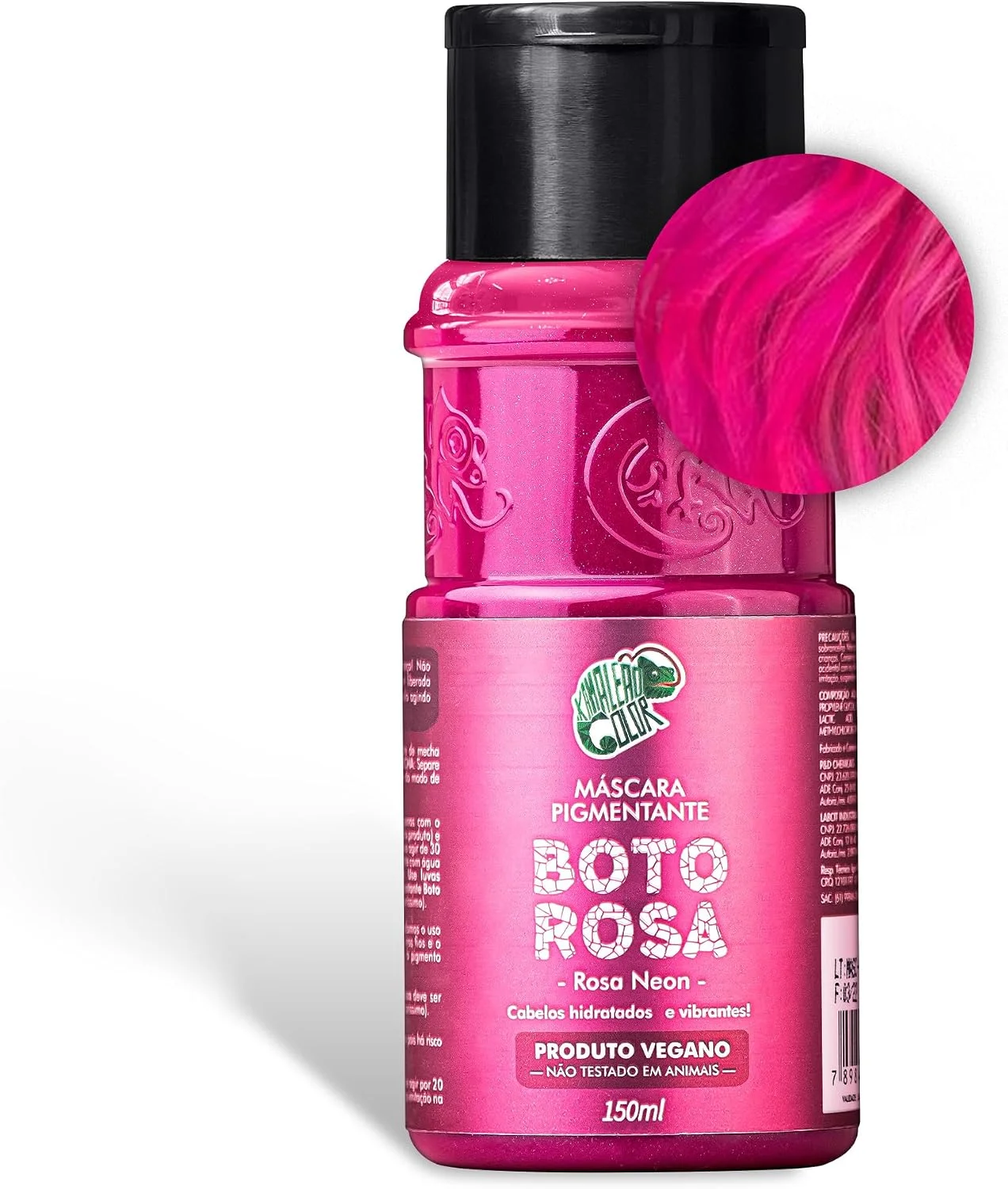 Kamaleão Color – Máscara Pigmentante Semi-Permanente, Boto Rosa - Cores Vibrantes e Hidratação Intensa – Low Poo, Vegano, Cruelty Free – 150ml