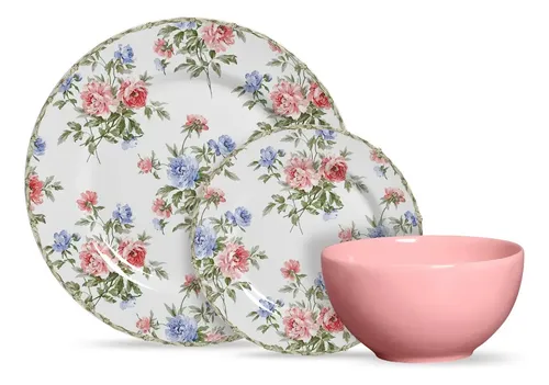 Aparelho De Jantar 12 Pçs C/ Bowl Romantica 2 Alleanza Estampado Florido