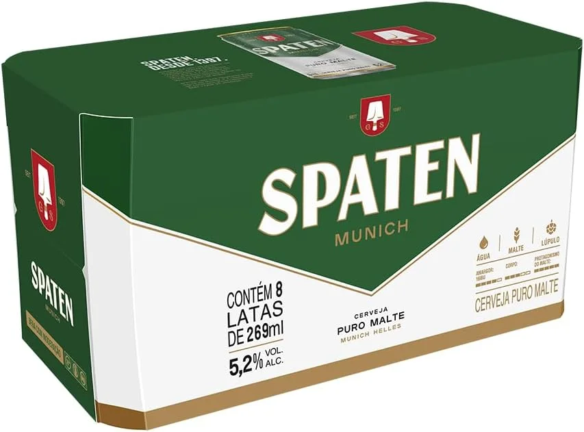 Pack Cerveja Spaten, Puro Malte, 269ml, Lata - 8 Unidades