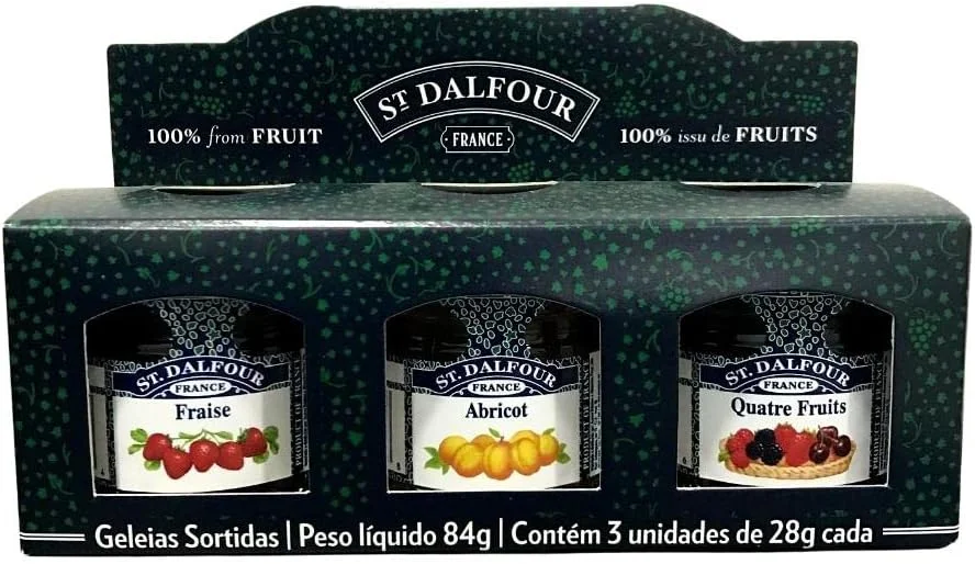 St Dalfour Kit Geleias Sortidas Quatro Frutas, Morango, Damasco, Framboesa ou Mirtilo sem Adição de Açúcar St. Dalfour 28g Cada