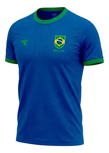 Camiseta Brasil Masculina Seleção Brasileira Copa Diadora Azul M