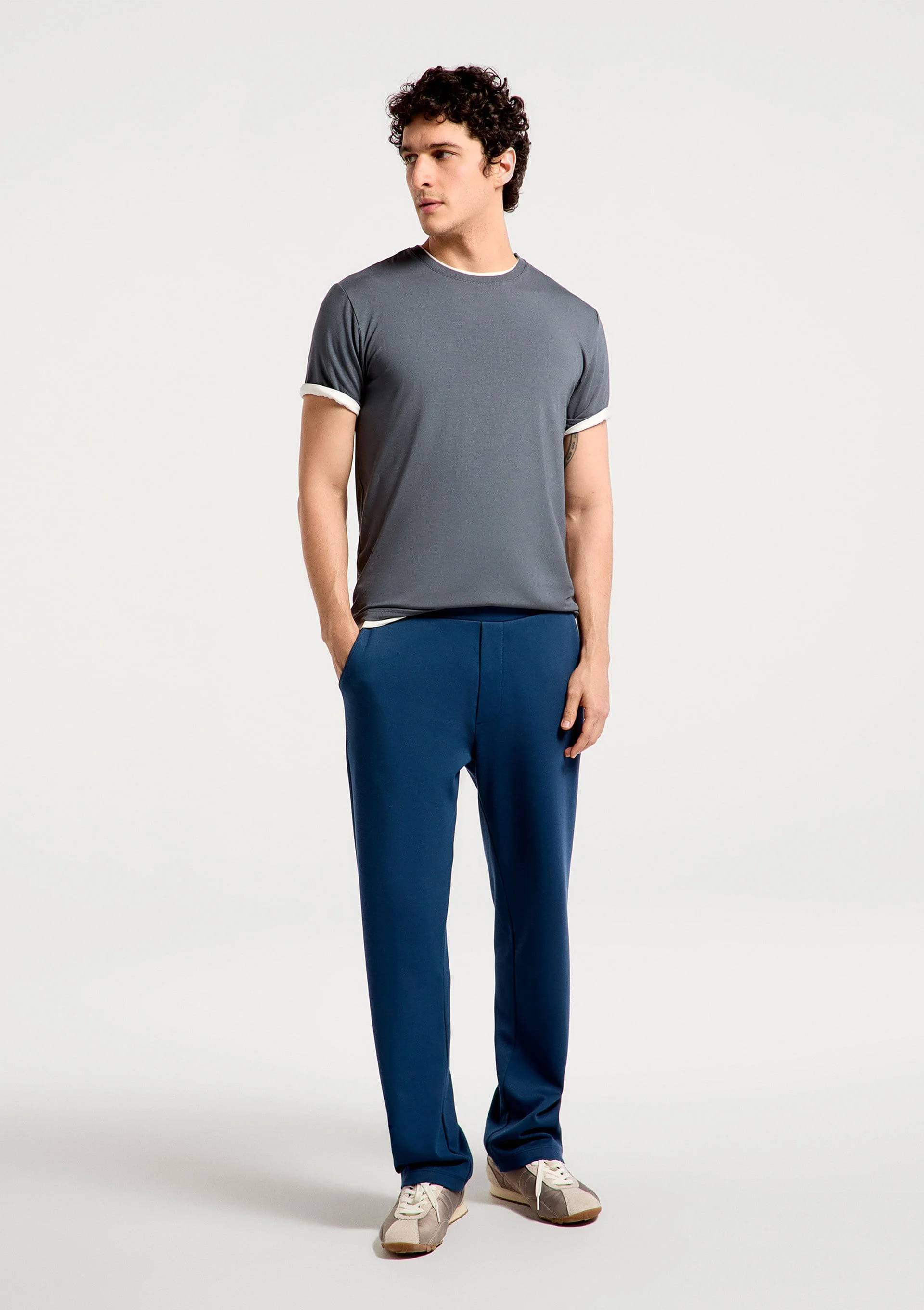 Calça Masculina Reta Em Malha Tech - Azul