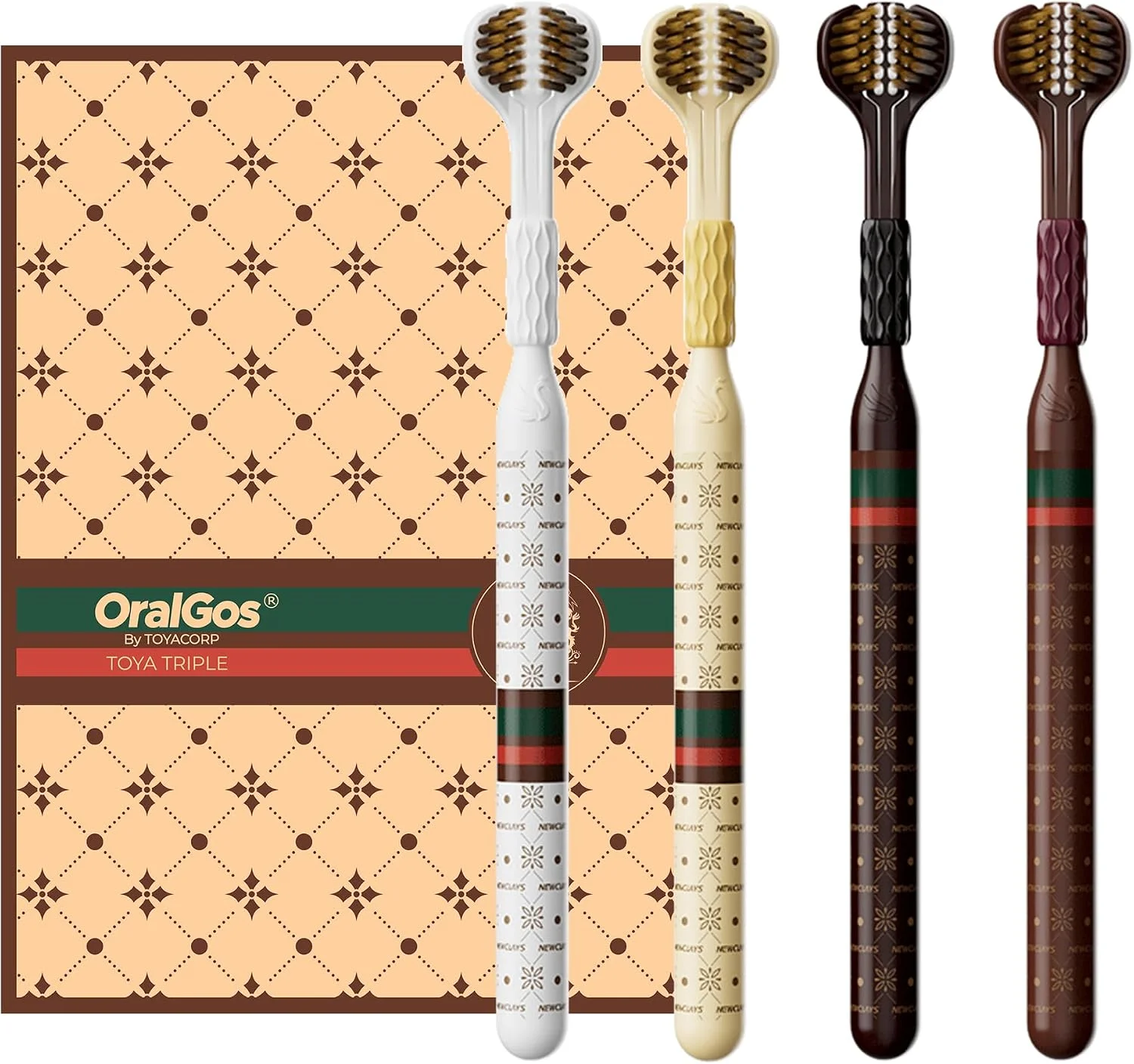 OralGos Escova de Dente 3 Lados, Kit com 4 Unidades, Design de Limpeza Tripla, Cerdas Super Macias e Densas, Escova Adulto, Embalagem Premium para Presente, Ideal para Gengivas Sensíveis, para Uso em Família ou para Presentear