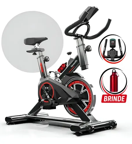 Bicicleta Ergométrica Bike Spinning Garrafa 6kg Sensação Inércia Com Medidor Cardíaco Fitness Preto e Vermelho Sevenfit Para Cardio E Musculação