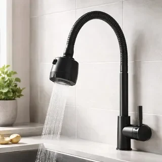 Inox Torneira  Prata/Preto Com Chuveiro Com Rotação De 360° Cozinha Luxo Parede Promoção