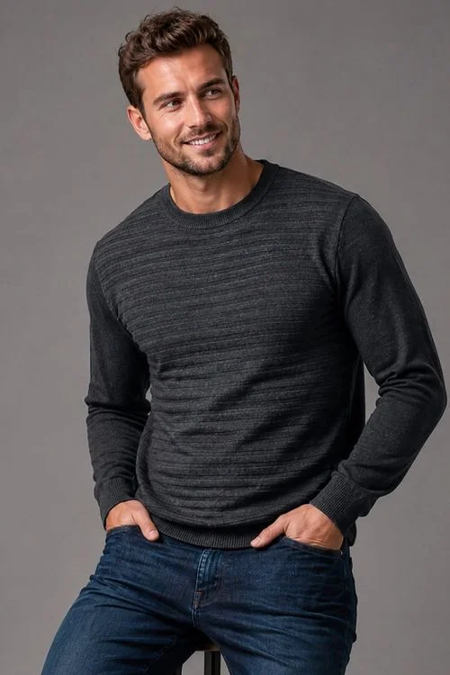 Tricot Masculino Gola Redonda Polo Wear Cinza Escuro