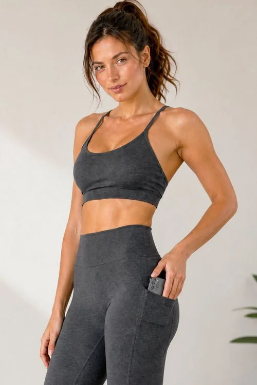 Calça Legging Fitness Com Bolso Polo Wear Cinza Escuro