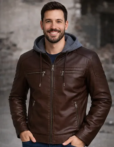 Jaqueta De Couro Masculina Preta Marrom Motoqueiro Com Capuz