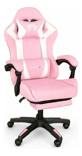 Cadeira Gamer Python Fly Rosa/branco Reclinável 150kg Apoio De Pés Couro Sintético