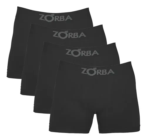 Kit 4 Cuecas Boxer Sem Costura Algodão Zorba Preto Liso Gg