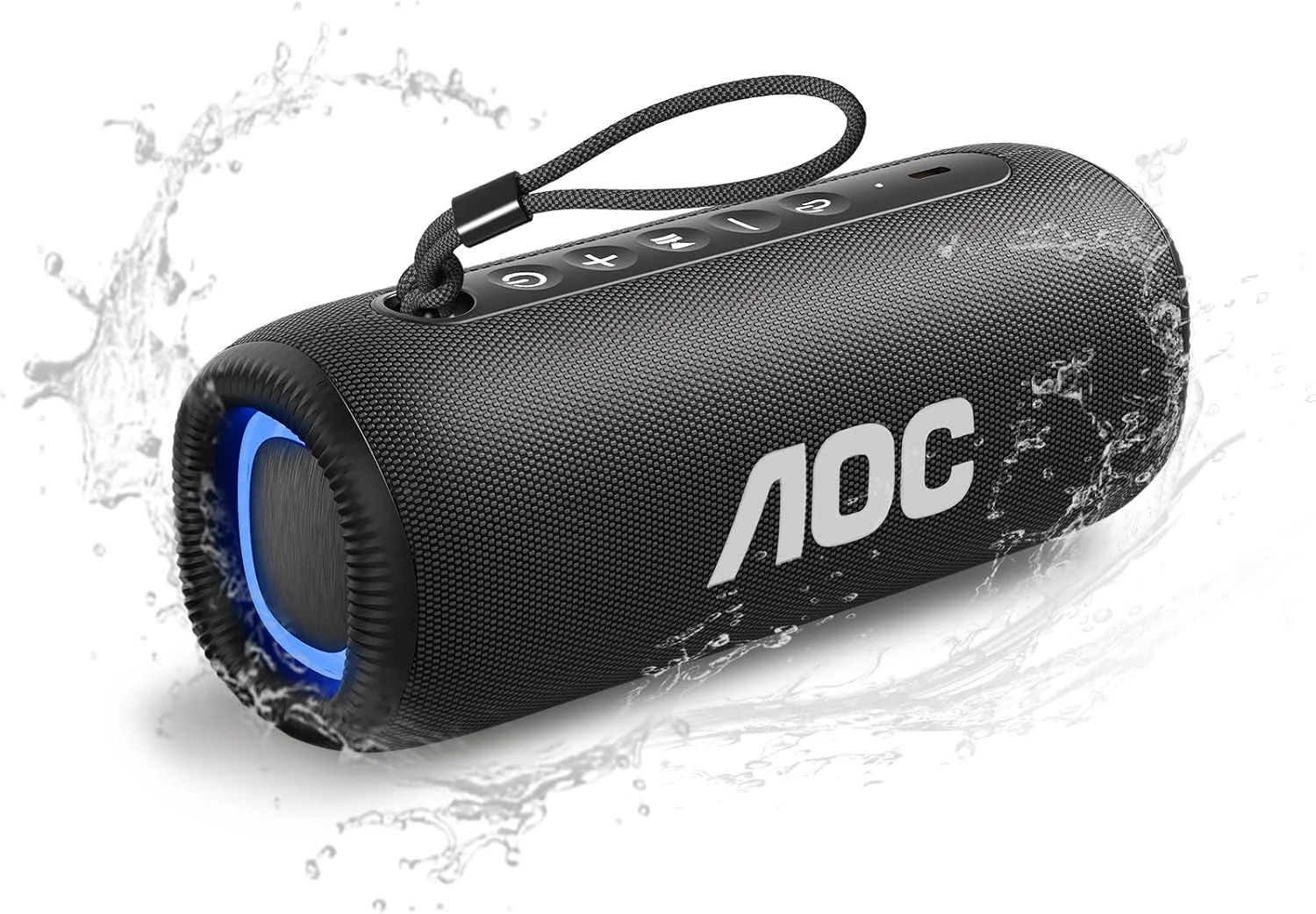 AOC ACS5311 Caixas de Som Portáteis Bluetooth 37W, Alto-Falante Portátil IP67 à Prova D'água, Múltiplas luzes RGB, Som Potente, Graves Profundos, 12h de Reprodução, Suporte BT/TWS