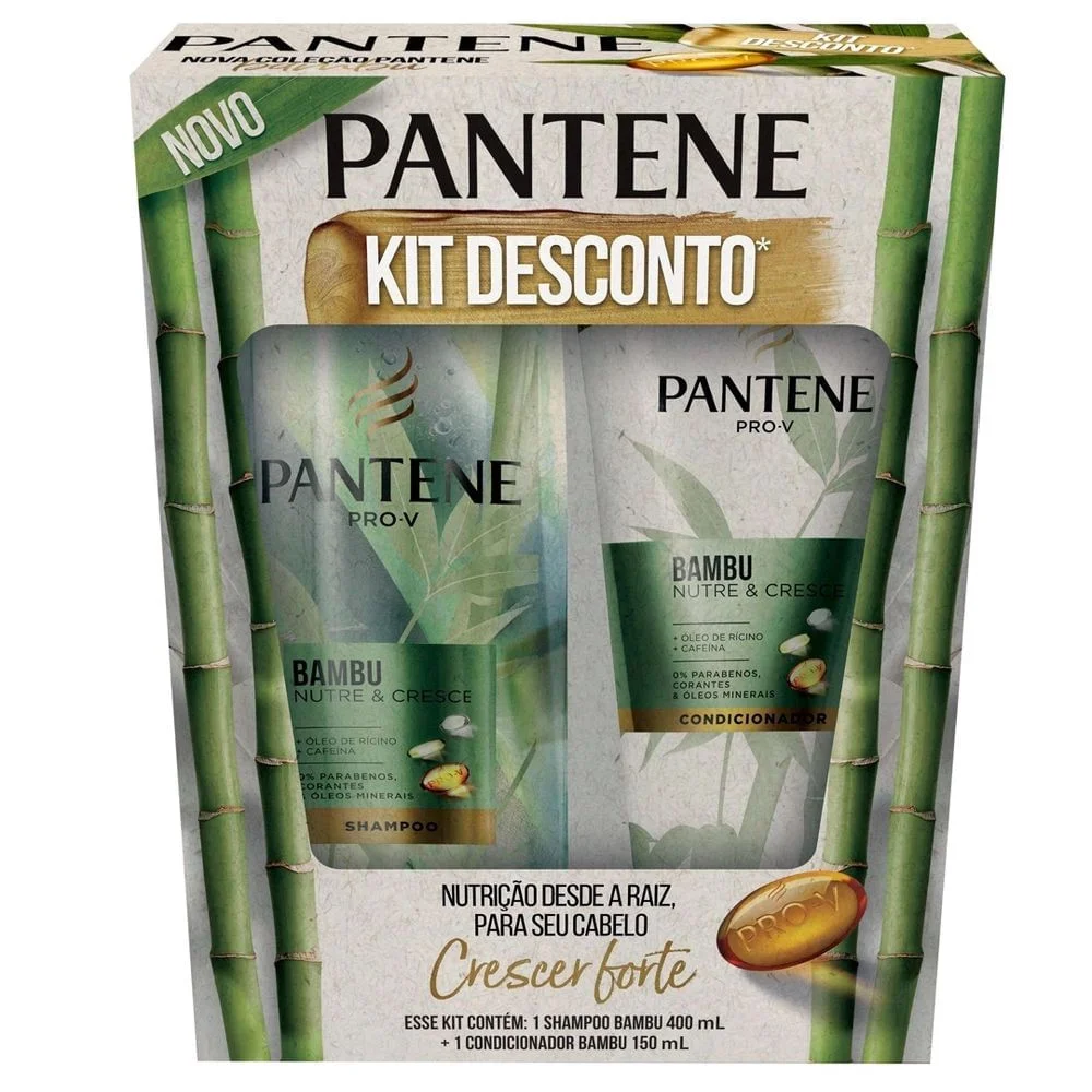Kit Shampoo e Condicionador Nutrição e Crescimento 400ml 150ml Pantene Bambu Antiqueda Óleo de Rícino Shampoo Pantene Bambu 400ml + Condicionador 150ml