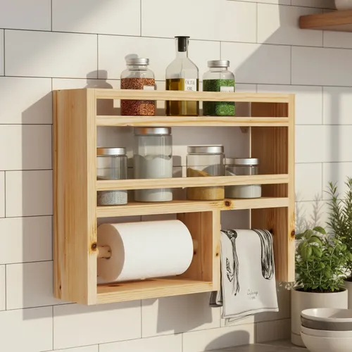 Modulo Prateleira Porta Temperos, Especiarias, Papel Toalha Marrom-claro