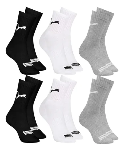 6 Pares Meias Puma Cano Médio Alto Atoalhada Academia Sport