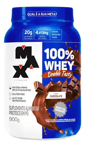 Whey 100% Concentrado Double Tasty Max Titanium Pote 900g Sabor Chocolate