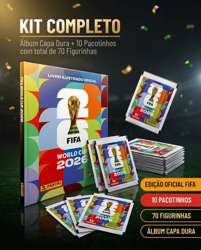 Kit 70 Figurinhas + Álbum Copa Do Mundo Fifa 2026 Panini Capa Dura C/ 10 Envelopes