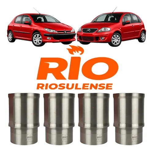 Kit 4 Camisas De Cilindro Citroen C3 Peugeot 206 207 1.4 Std