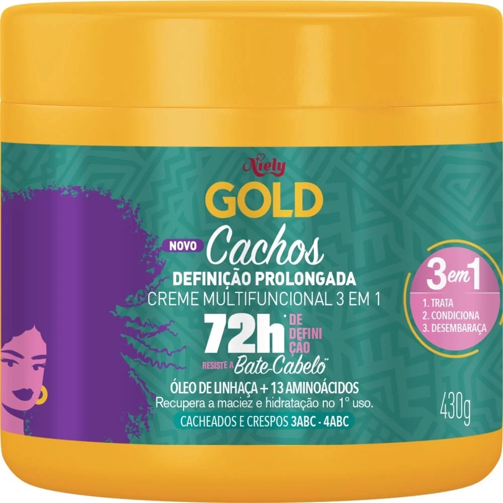 Creme de Tratamento Definição Prolongada 430g Niely Gold para Cabelos Cacheados e Crespos CREME TRAT NIELY CACHOS DEF PROLONG 430G
