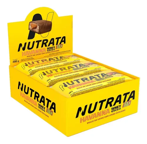 Barra Whey Grego 40g Display Com 12 Unidades Limão Siciliano E Dulce De Leche Havanna Nutrata Dulce De Leche E Limão Siciliano