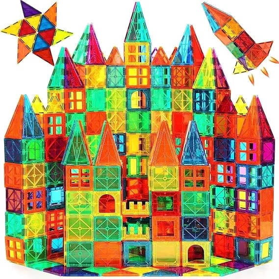 Blocos de Montar Magnéticos Construção Brinquedo Educativo Infantil | 130 Peças，Blocos de Montar Magnéticos，STEM