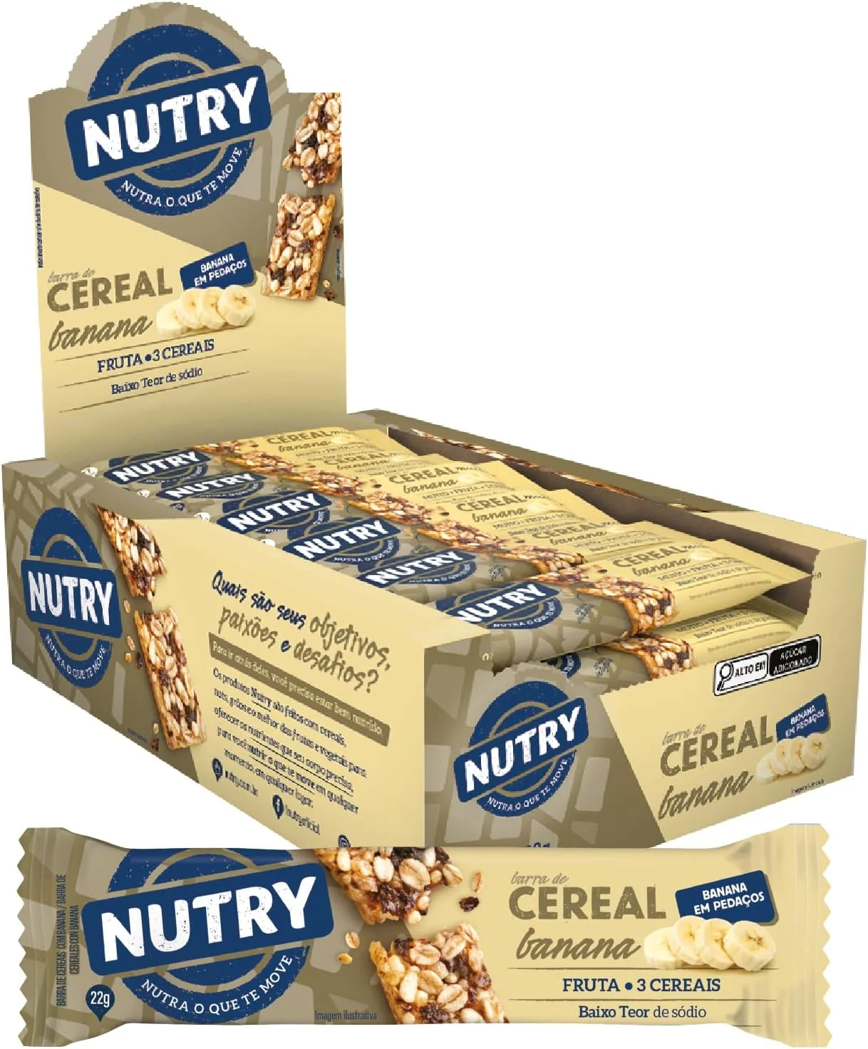 Nutry Barra de Cereais Banana 22g - Display | Com 24 Unidades, 3 Cereais e Banana em Pedaços