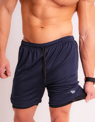 Bermuda 2 Em 1 Short Duplo Masculino Academia Corrida Treino Azul P