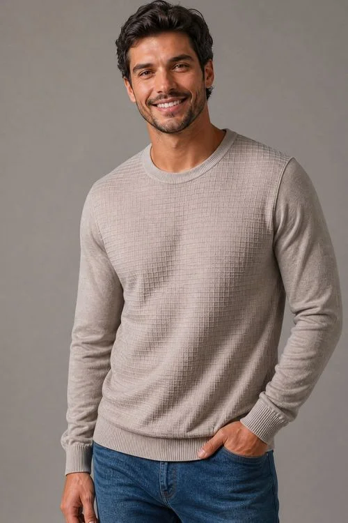 Tricot Masculino Gola Redonda Polo Wear Bege Claro