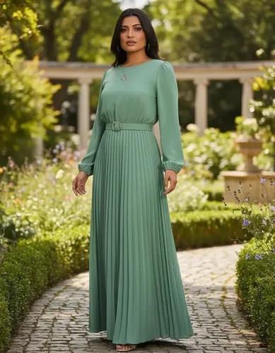 Vestido Longo Festa Saia Plissada Moda Evangelica Premium Verde-claro G (42 - 44)