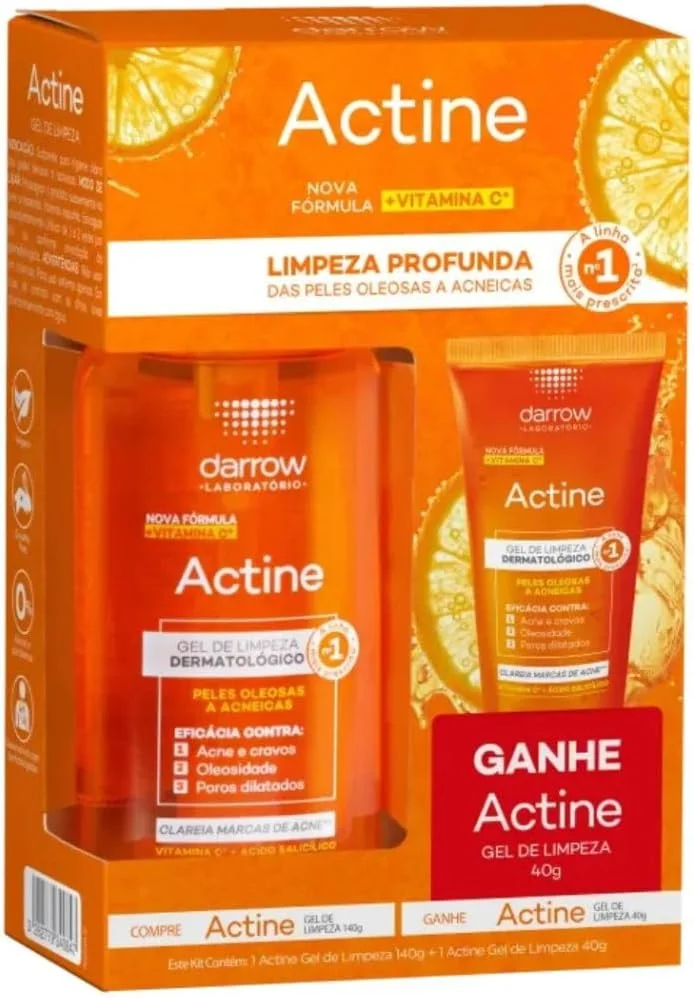 Kit Gel de Limpeza Facial Actine Pele Acneica 140g + 40g