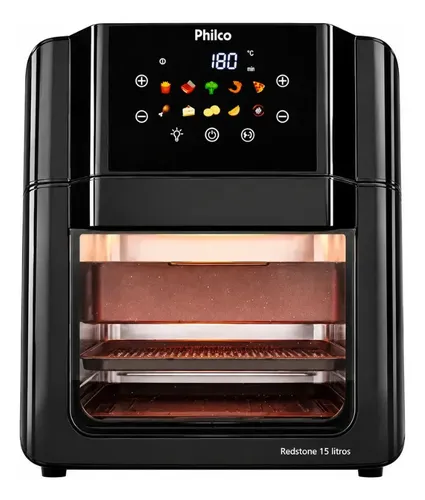 Philco Paf15c Fritadeira Air Fryer Oven 15 Litros Revestimento Redstone Porta Removível Luz Interna 10 Funções Preta Preto 127v