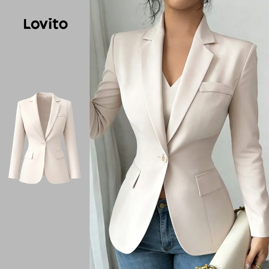 Lovito Elegante Blazer Feminino com Botões Frontais para Primavera/verão Cor caqui LK6LD262
