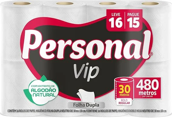 Personal VIP - Papel Higiênico, Folha Dupla, 12 unidades (Embalagem pode variar)