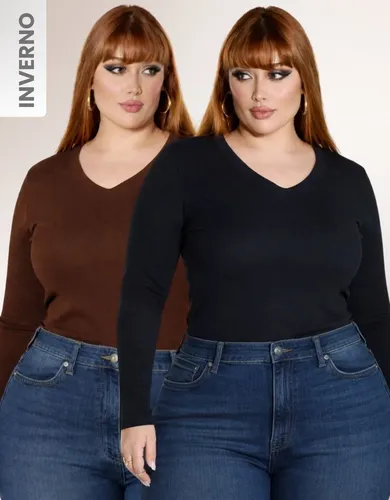 Kit 2 Blusinha Plus Size Manga Longa Frio Estilosa Oferta