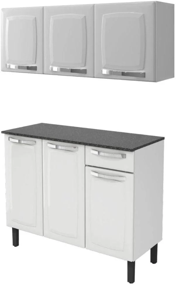 Kit Multiuso Itatiaia Aço Balcão 3 Portas e 1 Gaveta Com Armário Aéreo 3 Portas Branco Rose