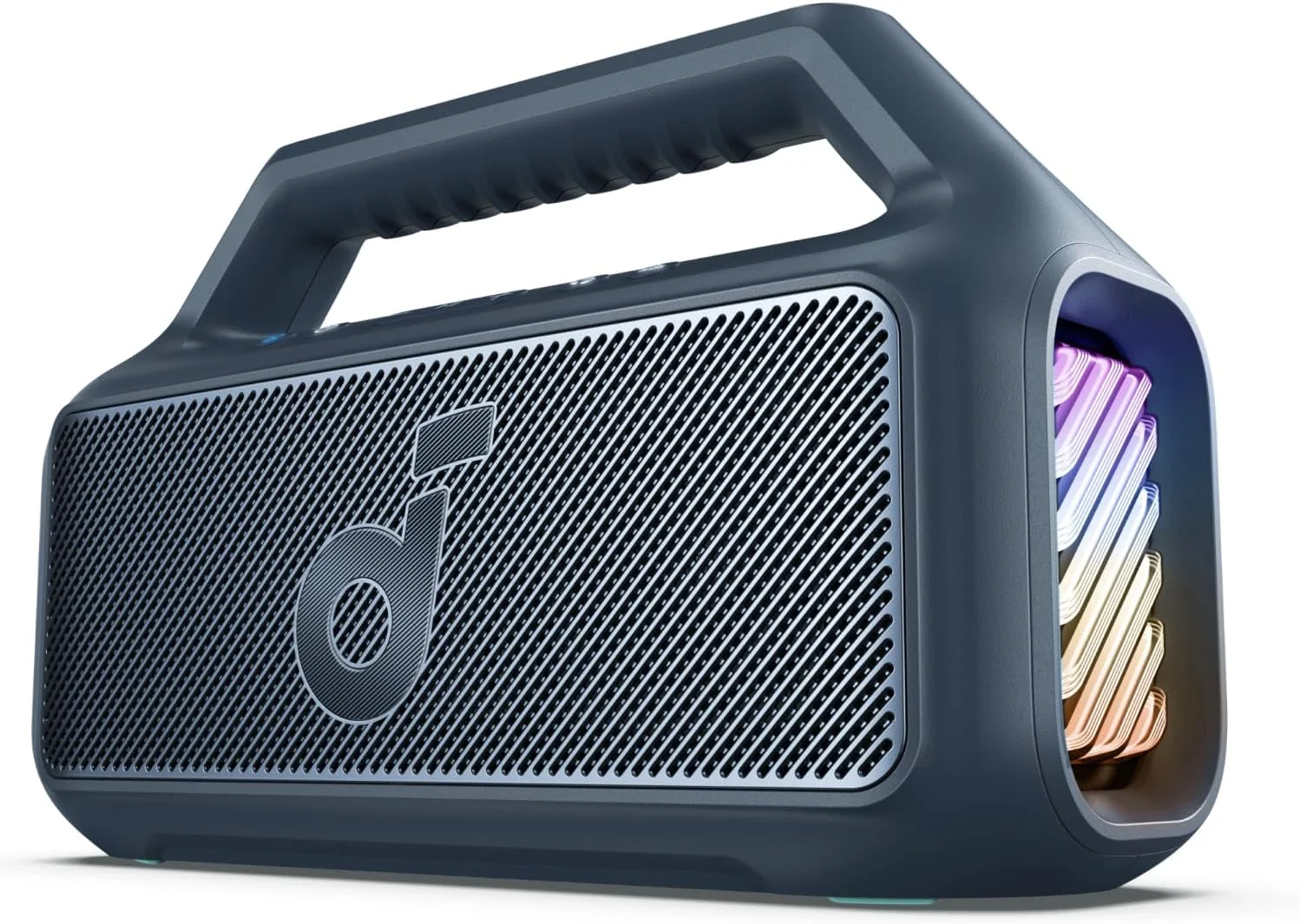 Soundcore Boom 2 da Anker Caixa de Som Portáteis Bluetooth, 80W, Subwoofer, BassUp 2.0, 24H, IPX7, Flutuante, Luzes RGB, USB-C, Equalizador Personalizado, Portátil para Camping e Praia, Azul