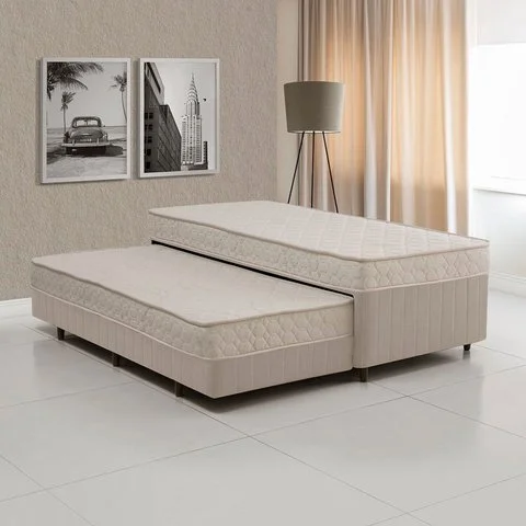 Cama Box Conjugada Solteiro com Auxiliar 88CMX58CMX188CM Espuma D28 Sensor Yescasa Bege