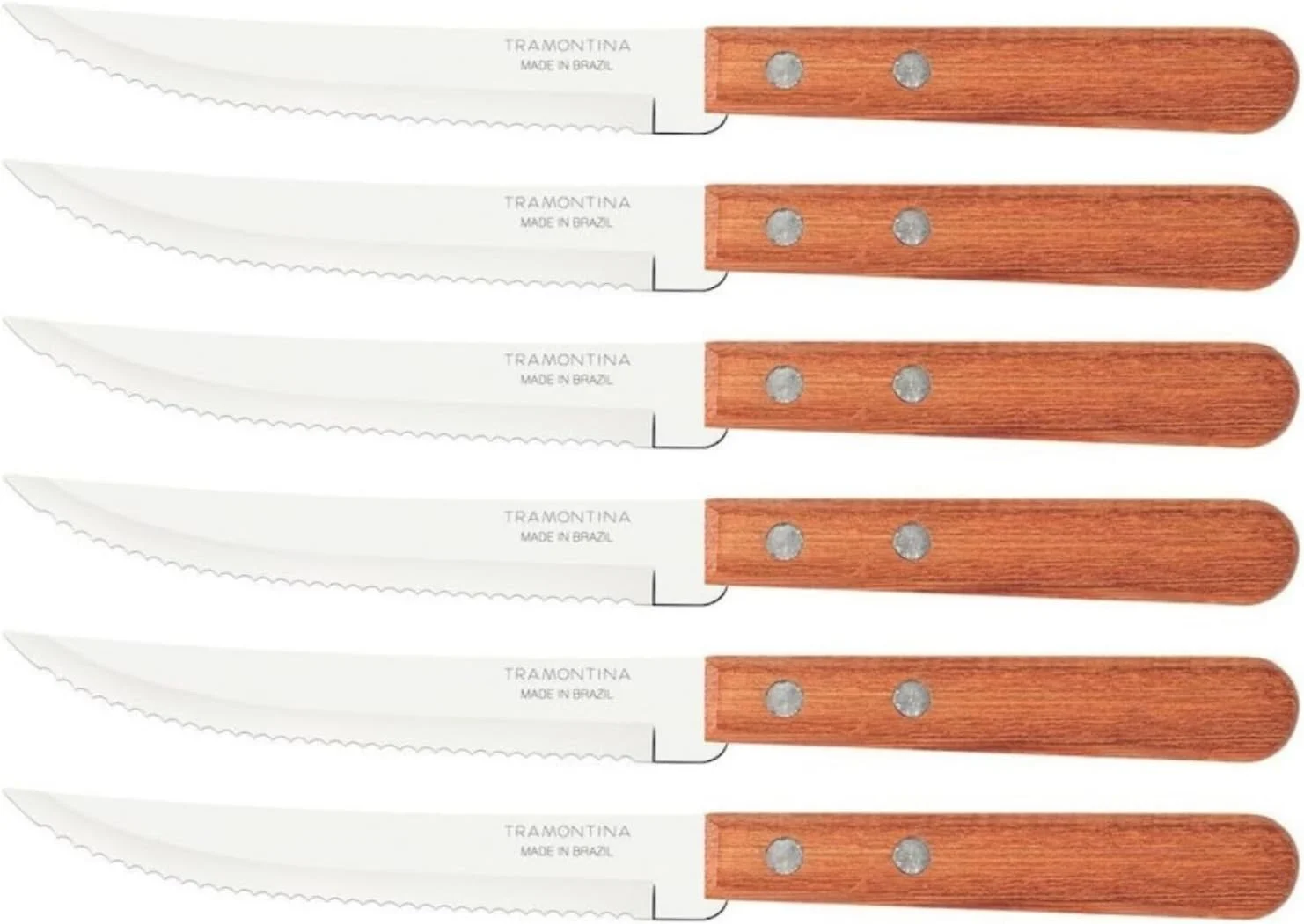 Conjunto De Facas Para Churrasco Tramontina Dynamic Com Lâminas Em Aço Inox E Cabos De Madeira Natural 6 Peças