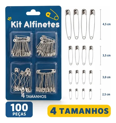 Alfinete De Segurança Costura 100 Peças Em 4 Tamanhos Fralda